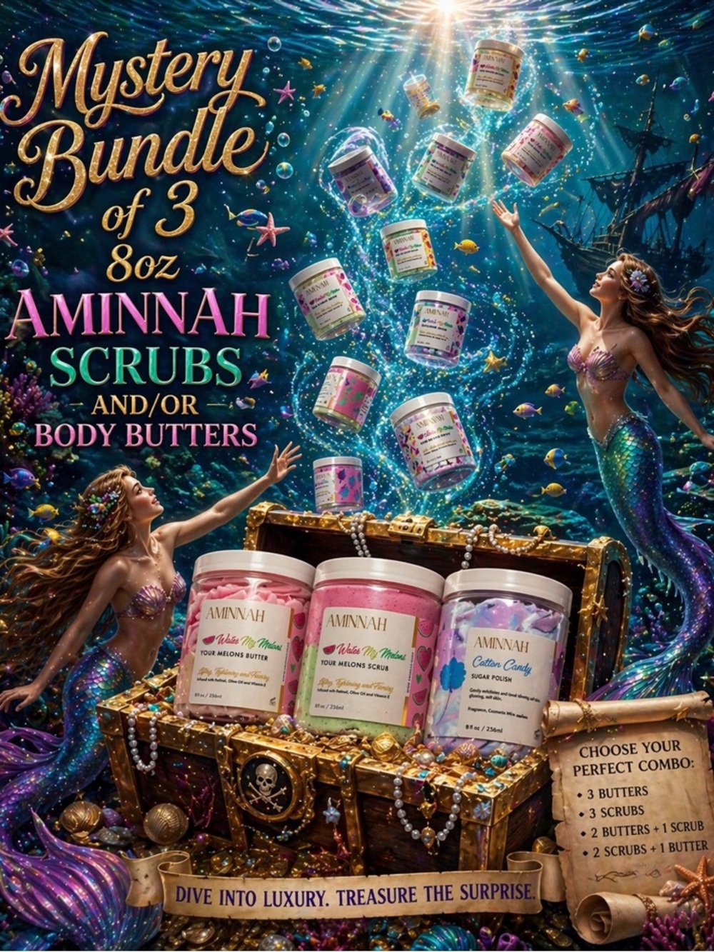 BUY NOW: Aminnah Mystery Trio 8oz Scrubs/Butters Choose Combo NWT